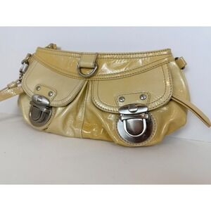 Hype Patent Leather Wristlet Clutch Bag Cream Yellow Flip Lock Pockets